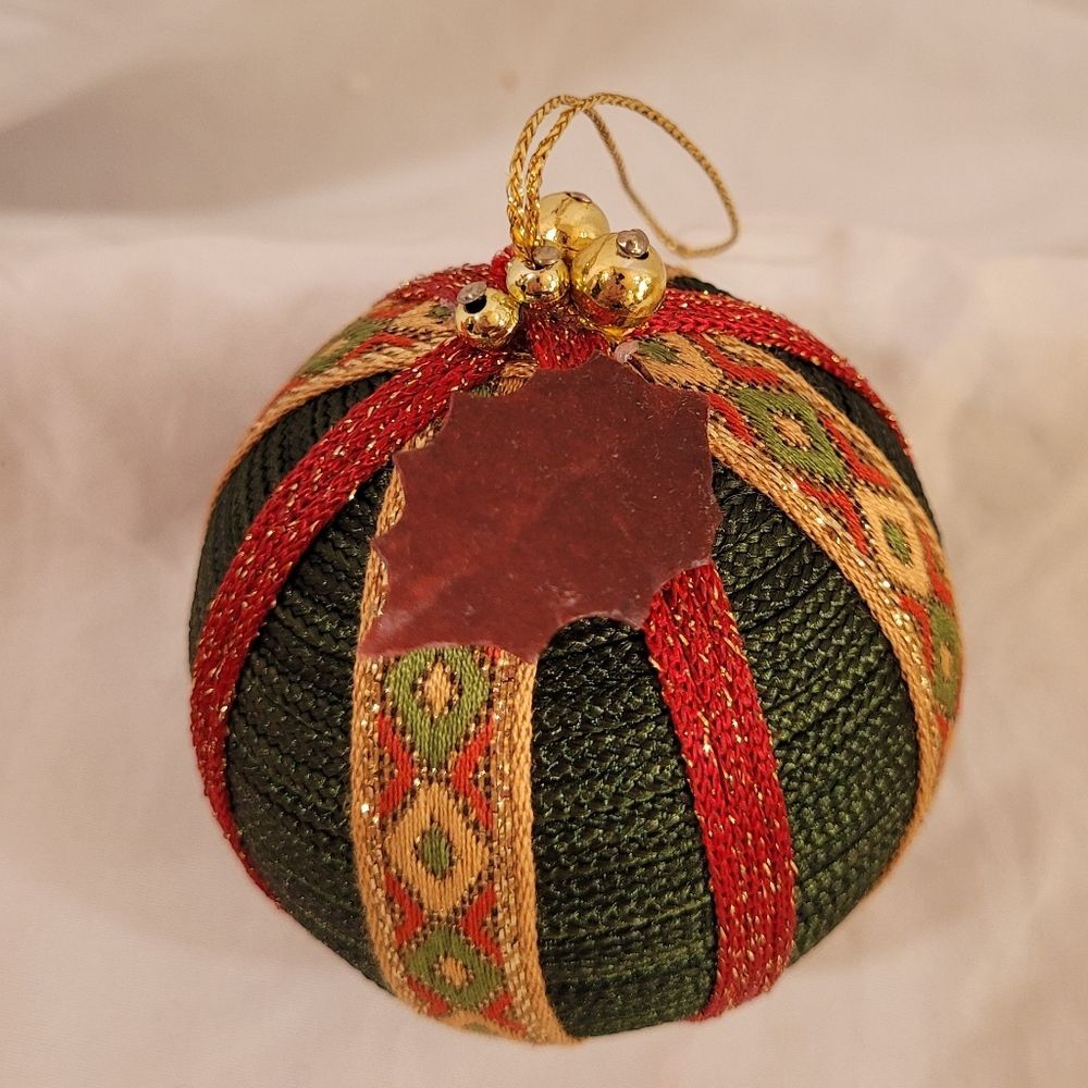 Vintage green red fabric Christmas ornament in original package